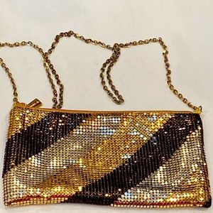 Malini M. New York night bag gold tones sparkle purse 8” by 4.75” zippered